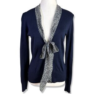 Isaac Mizrahi Dark Blue Cardigan with Patterned Scarf